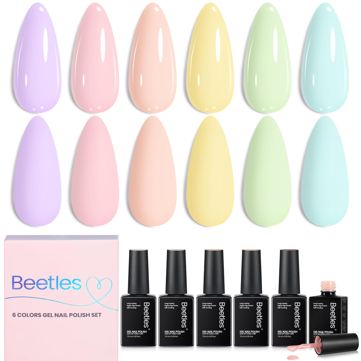 beetles Gel Polish Pastel Gel Polish Set front view with six colours