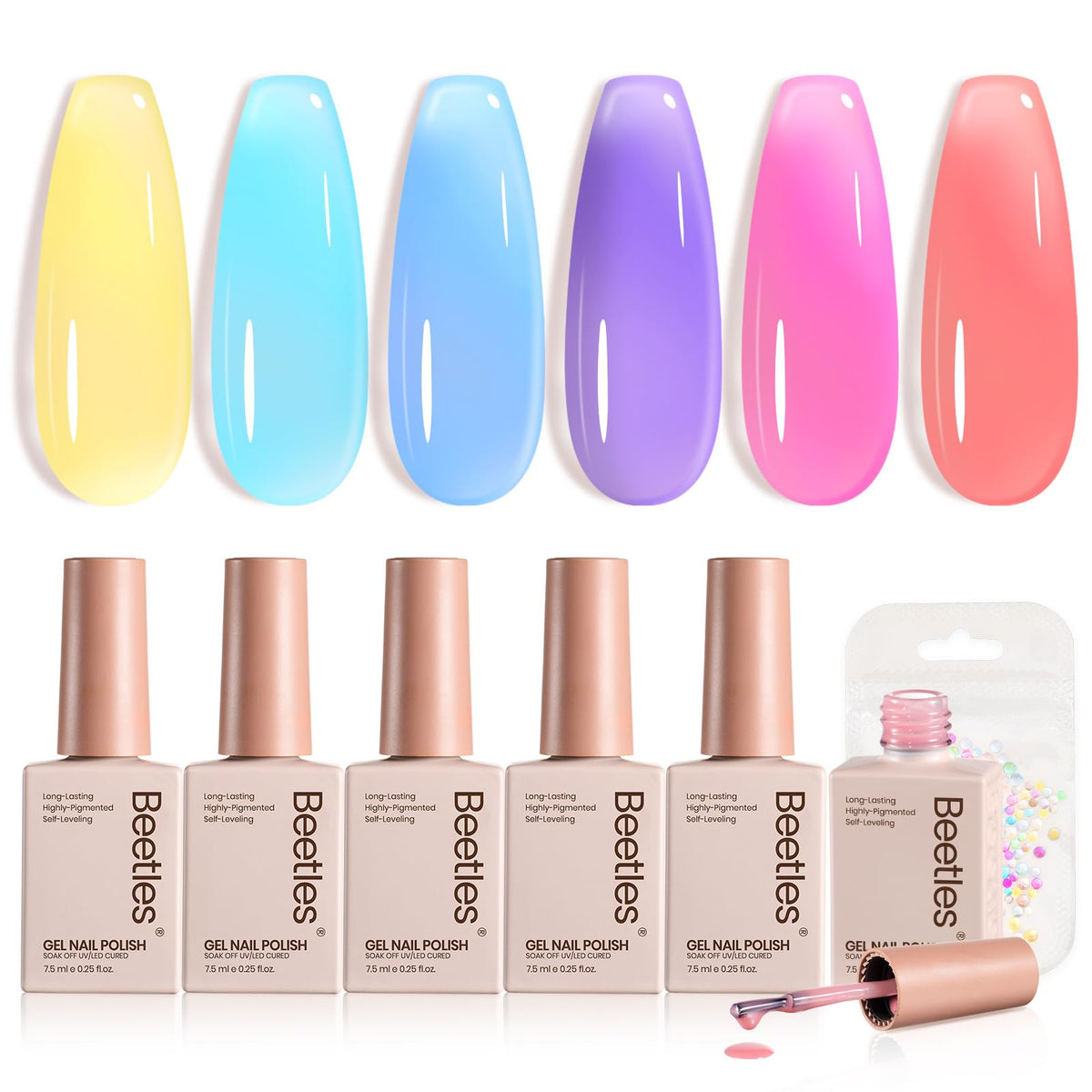 beetles Gel Polish Pastel Jelly Gel Nail Polish Set front view with six pastel colours