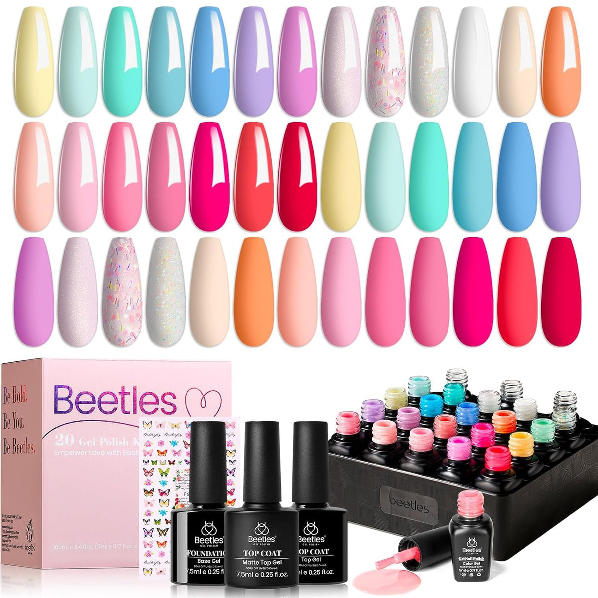 beetles Gel Polish Pastel Nail Kit front view with various gel colours