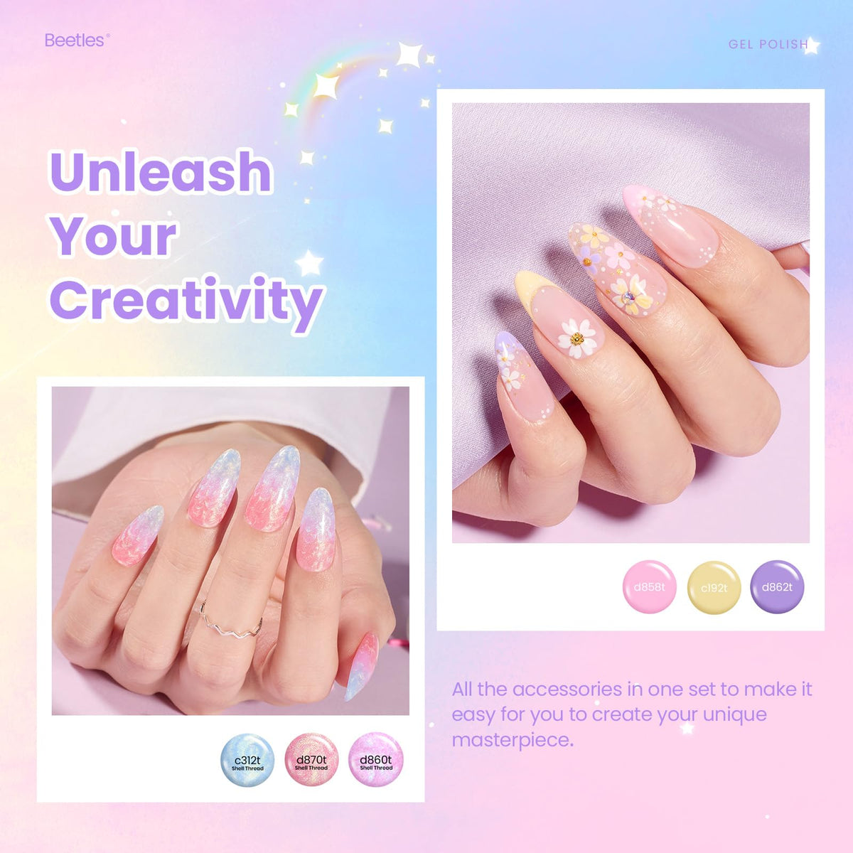 beetles Gel Polish pastel shades arranged for nail art