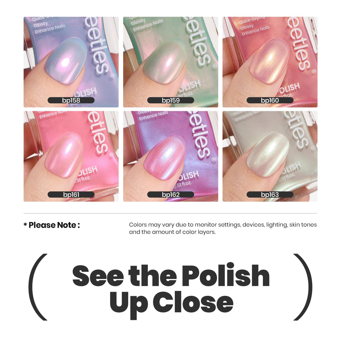 beetles Gel Polish Pearl Nail Polish in white shade close-up