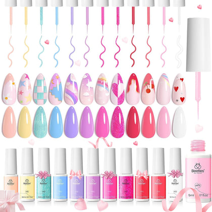 beetles Gel Polish Pink Gel Liner Nail Art Set with 12 colours