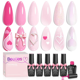 beetles Gel Polish Pink Gel Nail Polish Set front view with six shades