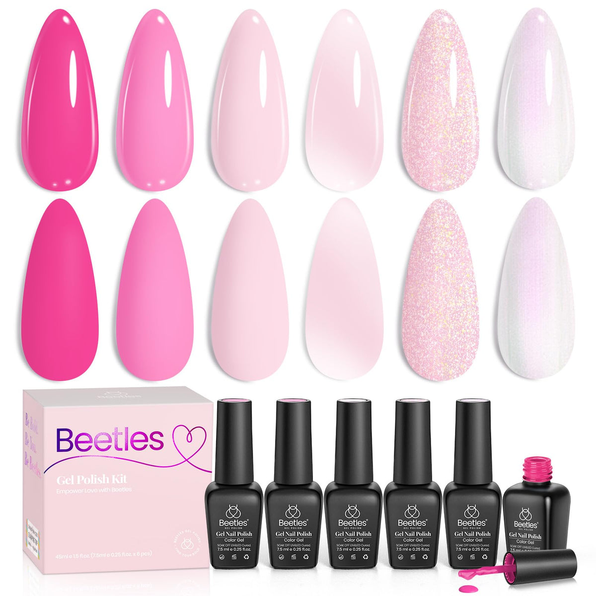 beetles Gel Polish Pink Gel Nail Polish set with nail art tools