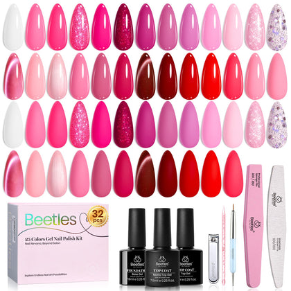 beetles Gel Polish Pink Gel Polish Set front view with 25 colours