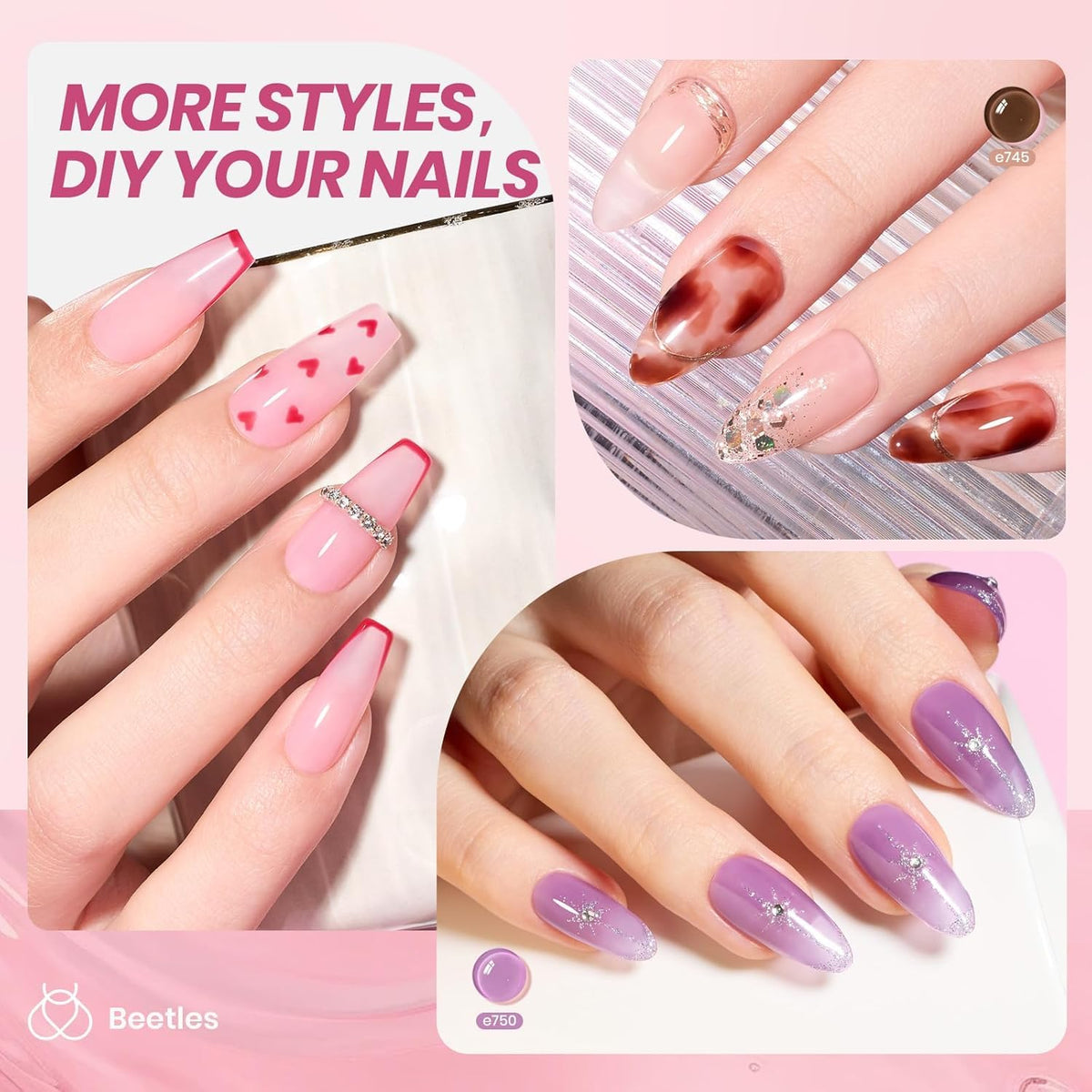 beetles Gel Polish pink storage box with nail art supplies