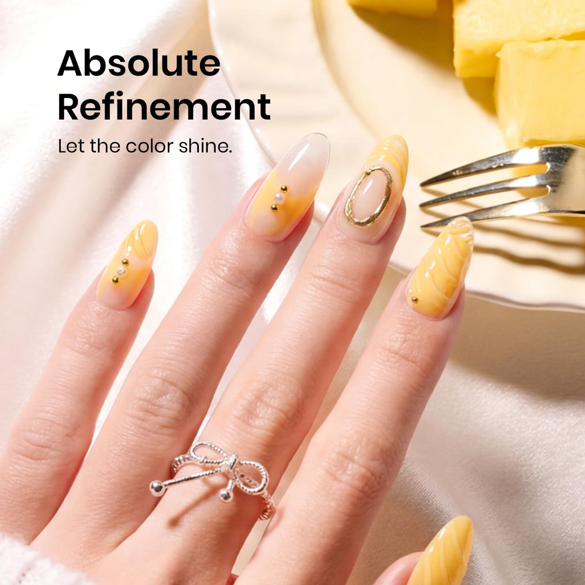 beetles Gel Polish Plumeria Yellow Gel Nail Polish application on nails