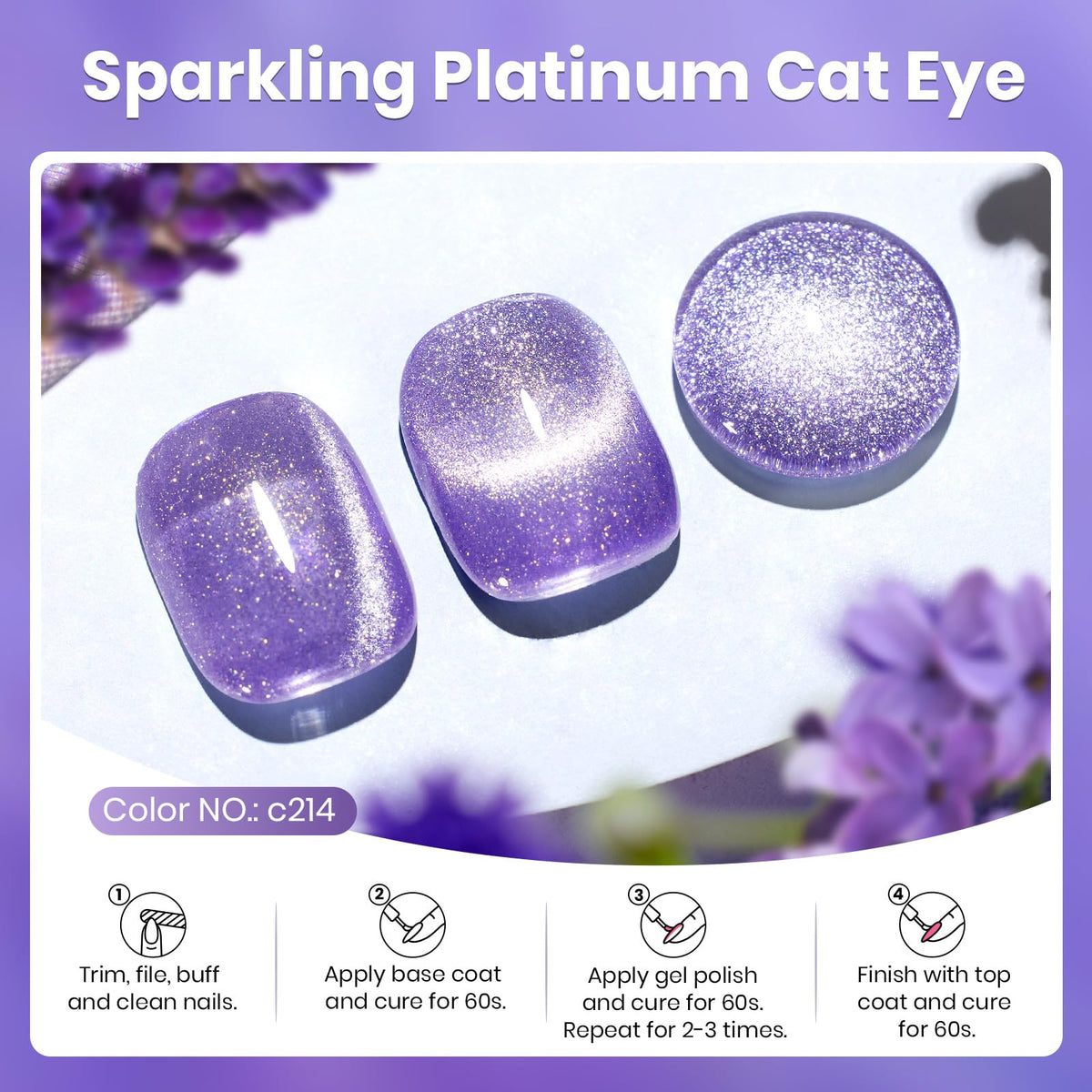 beetles Gel Polish Purple Cat Eye Gel Polish 15ML with magnet
