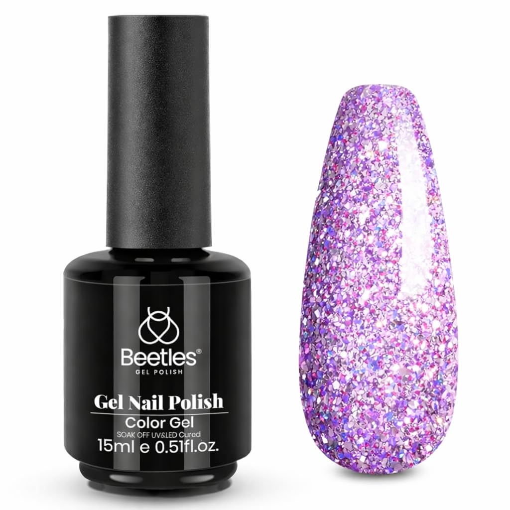beetles Gel Polish Purple Glitter Gel Nail Polish 15ML front view