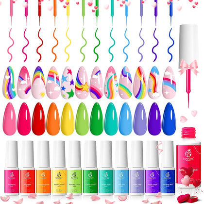 beetles Gel Polish Rainbow Gel Liner Nail Art Set front view with 12 neon colours