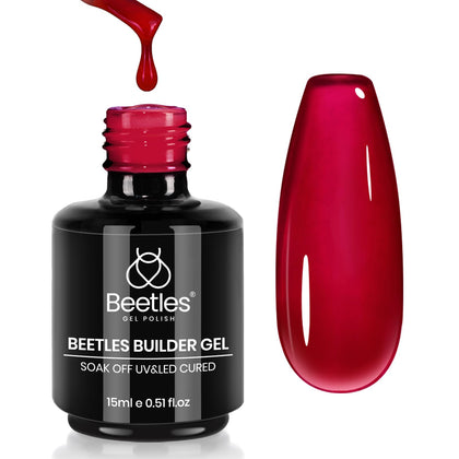 beetles Gel Polish Red Builder Gel bottle front view with brush