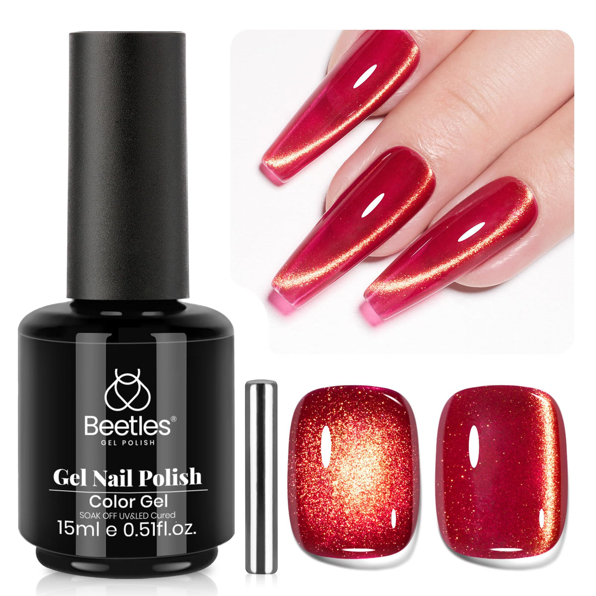 beetles Gel Polish Red Cat Eye Gel Nail Polish 15ML front view
