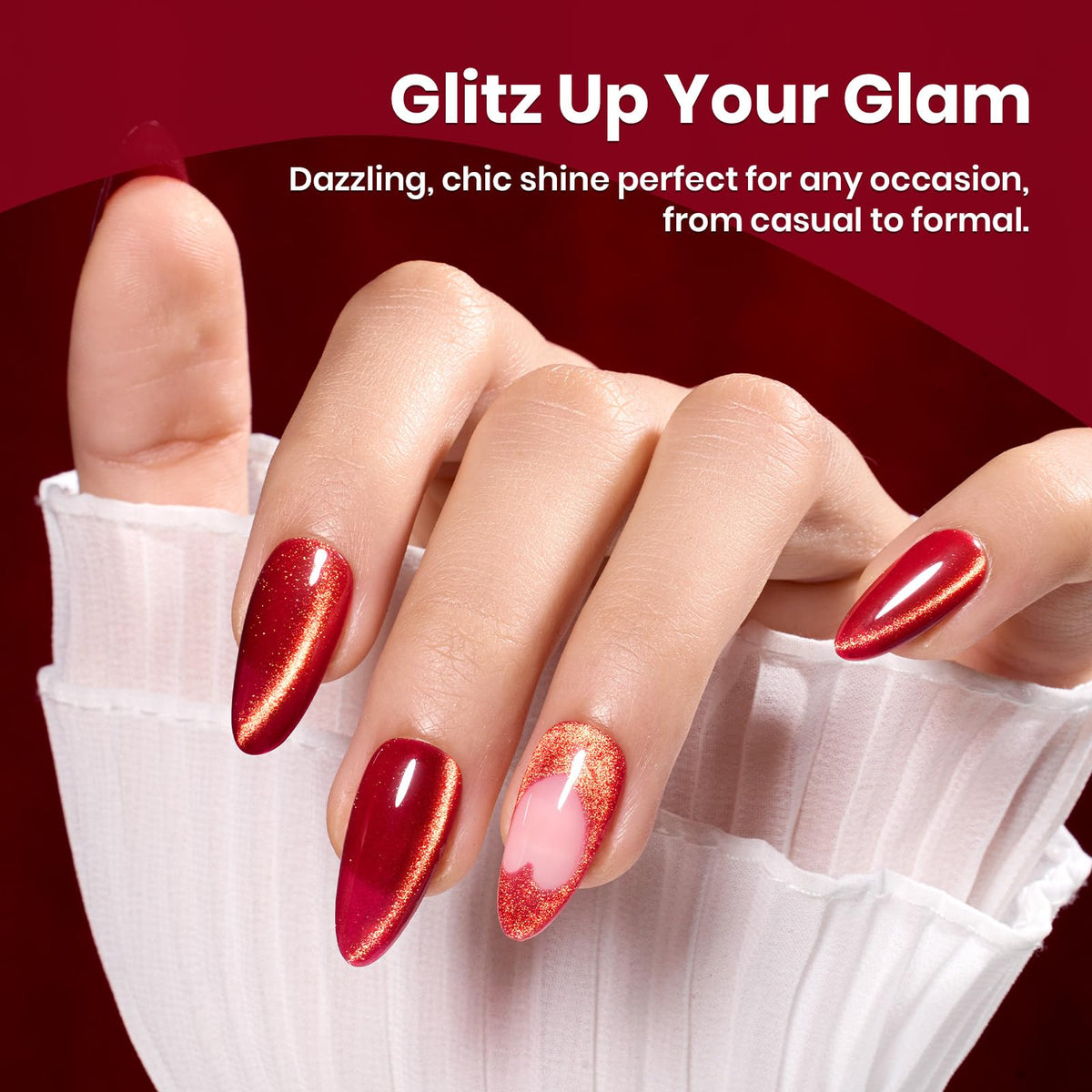 beetles Gel Polish Red Cat Eye Gel Nail Polish applied on nails