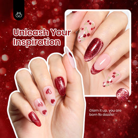 beetles Gel Polish Red Cat Eye Glitter Liner Gel brush close-up
