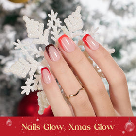 beetles Gel Polish Red French Tip Press On Nails close-up of tips