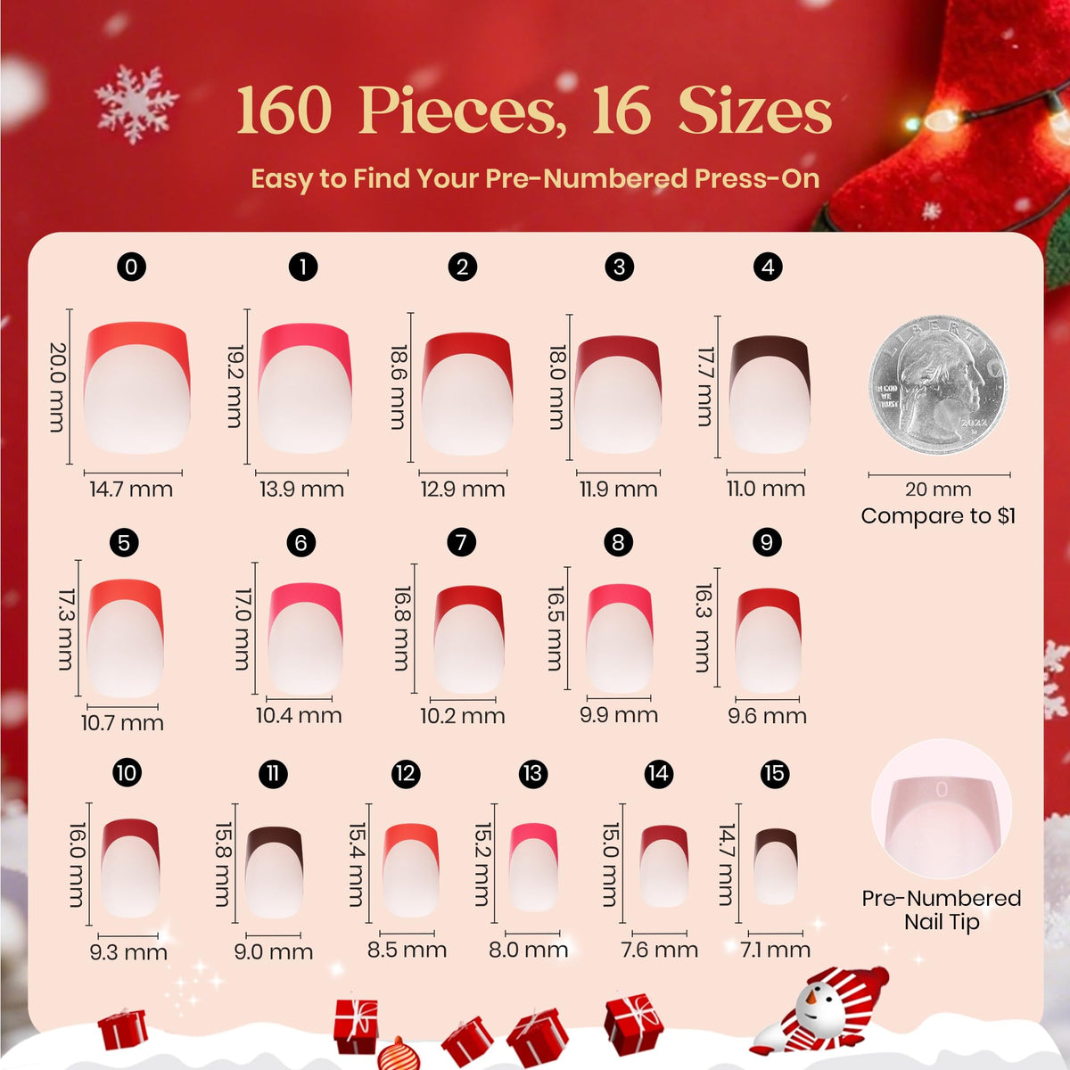 beetles Gel Polish Red French Tip Press On Nails in hand for demonstration