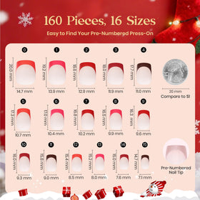 beetles Gel Polish Red French Tip Press On Nails in hand for demonstration