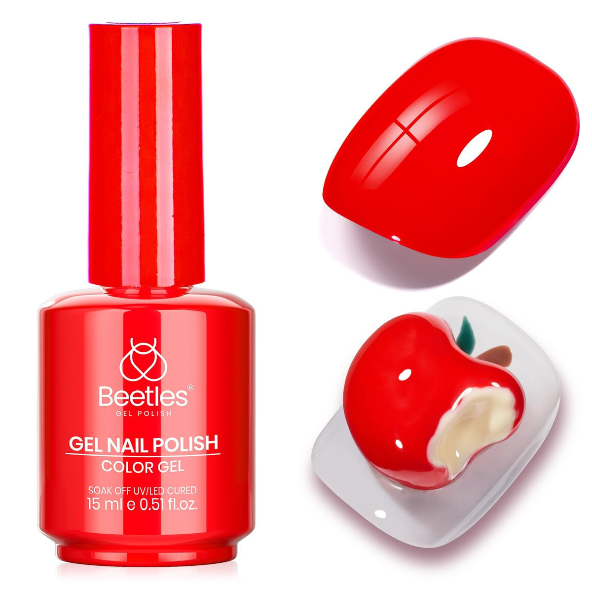 beetles Gel Polish Red Gel Nail Polish on display with accessories