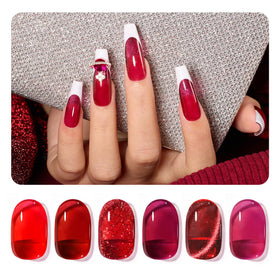beetles Gel Polish Red Gel Nail Polish Set in use on nails