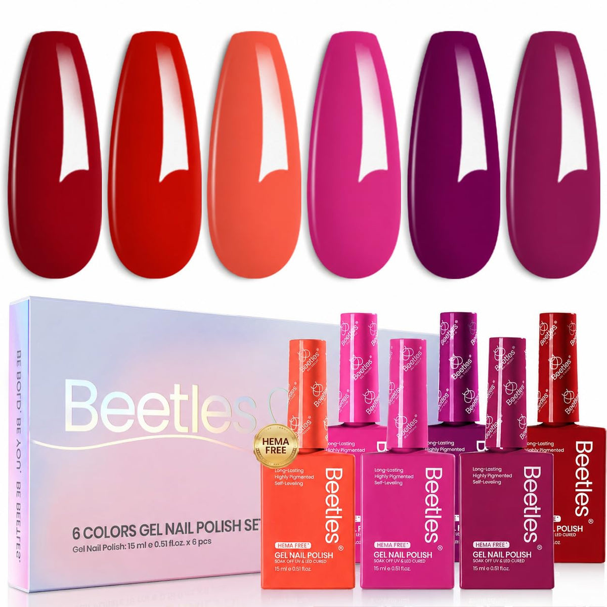 beetles Gel Polish Red Gel Nail Polish Set with six colourful bottles
