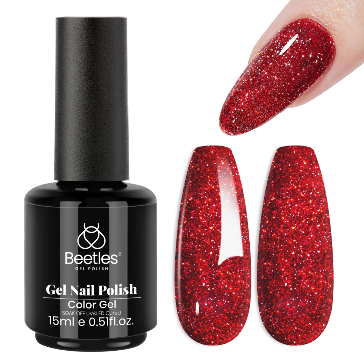 beetles Gel Polish Red Glitter Gel Nail Polish front view