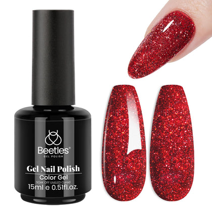 beetles Gel Polish Red Glitter Gel Nail Polish front view