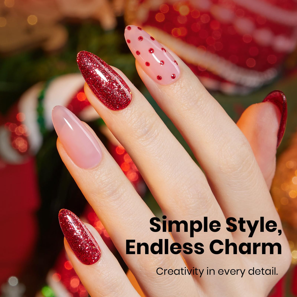 beetles Gel Polish Red Glitter Gel Nail Polish swatch on nails