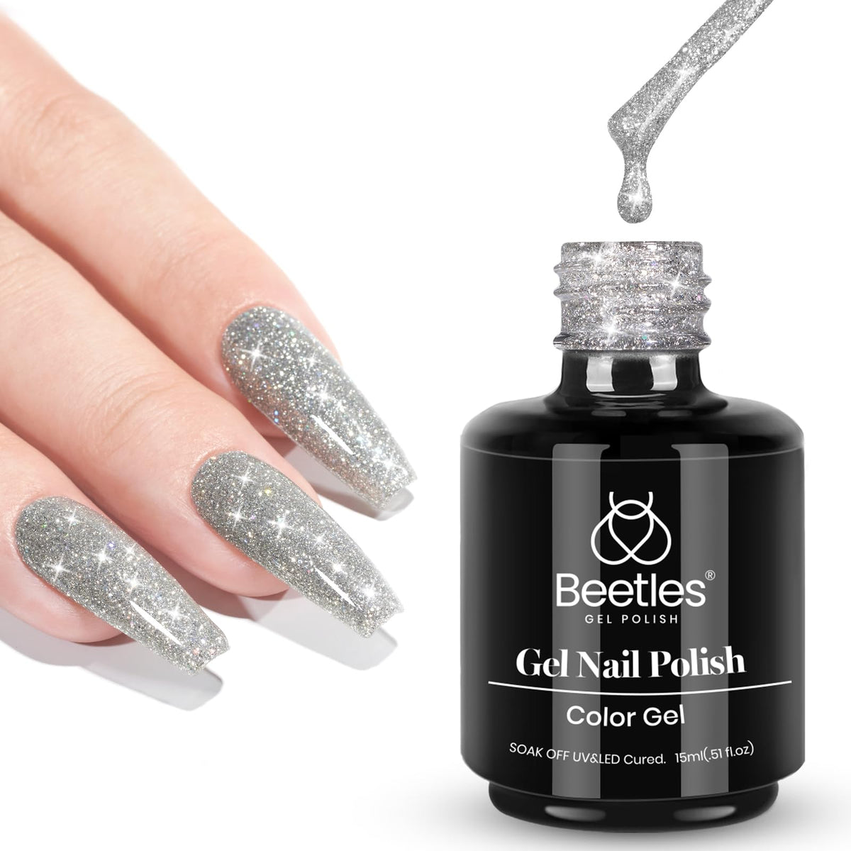 beetles Gel Polish Reflective Glitter Gel Nail Polish 15ml Silver front view