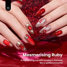 beetles Gel Polish Ruby Red Cat Eye Gel Nail Polish 15ML application on nails