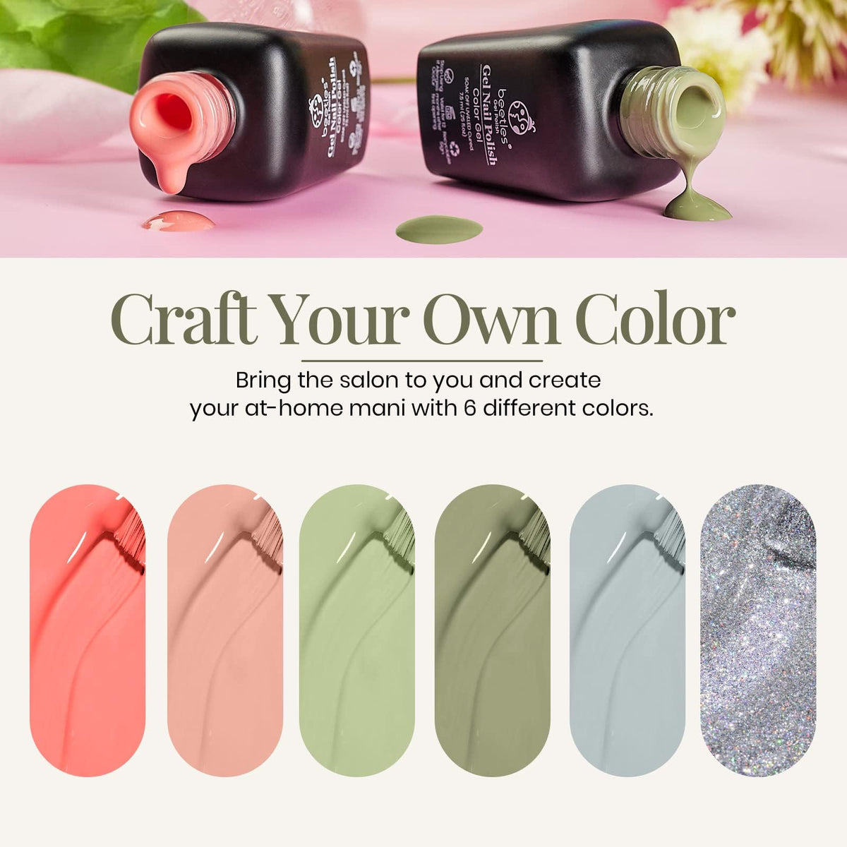 beetles Gel Polish Set 6 bottles with shades displayed