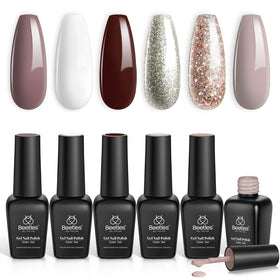 beetles Gel Polish Set 6 colours nude brown shimmer front view
