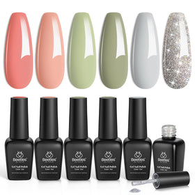 beetles Gel Polish Set 6 Morandi Glitter shades front view