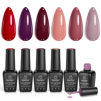 beetles Gel Polish Set 6 Pcs Burgundy Red Purple front view