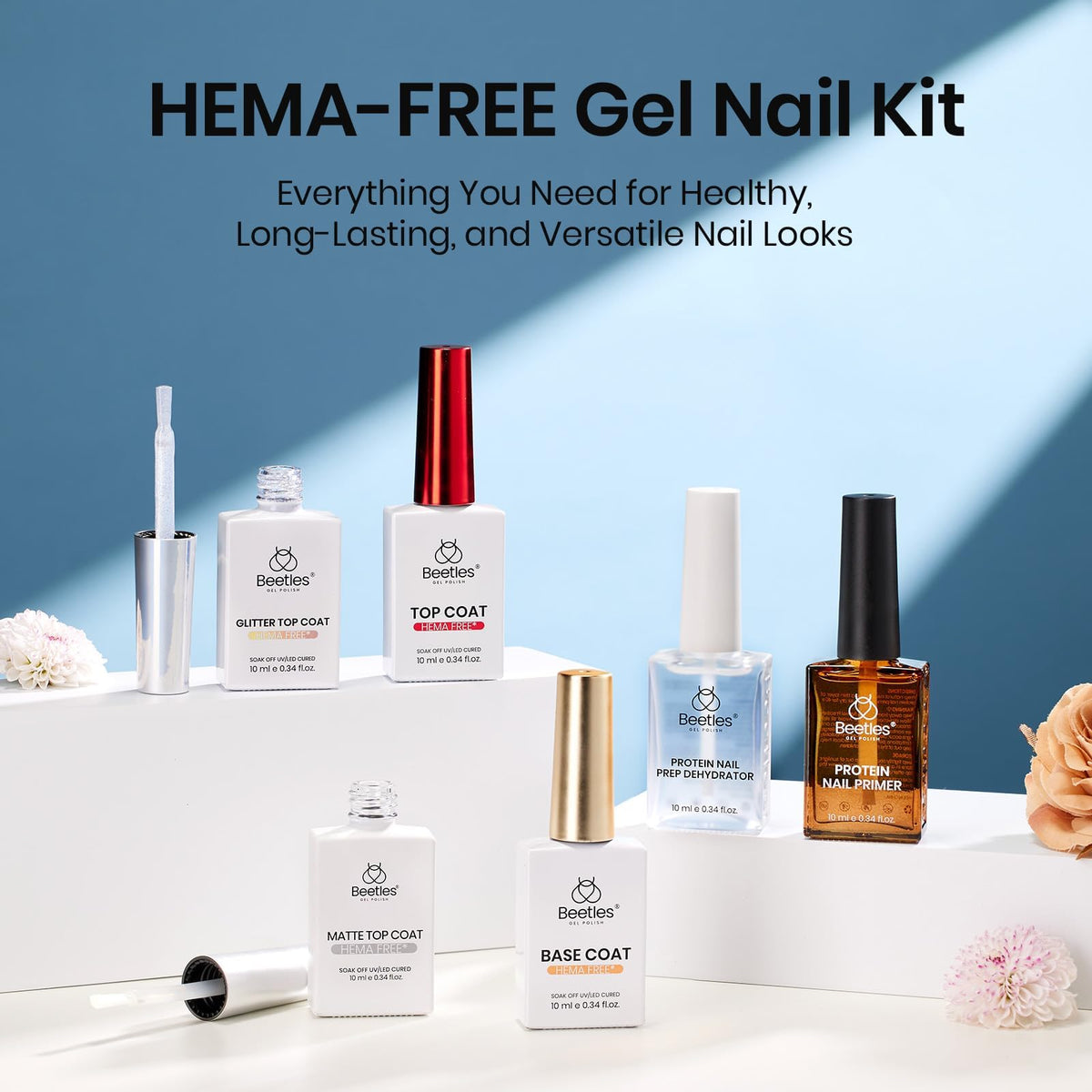 beetles Gel Polish set displayed with colourful nail designs
