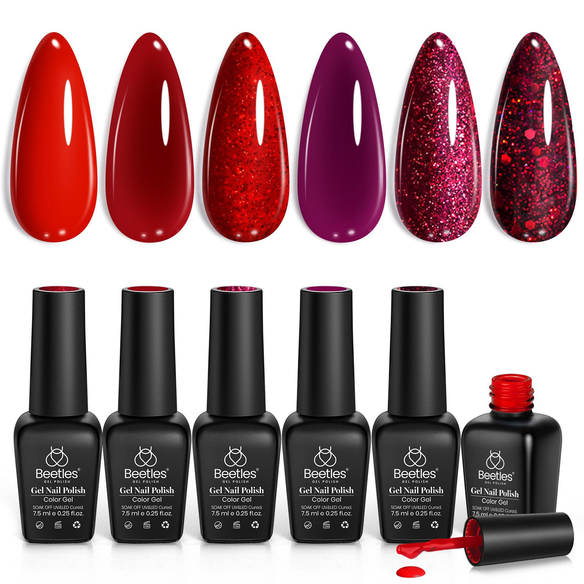 beetles Gel Polish Set with 6 red shades front view
