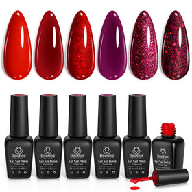 beetles Gel Polish Set with 6 red shades front view