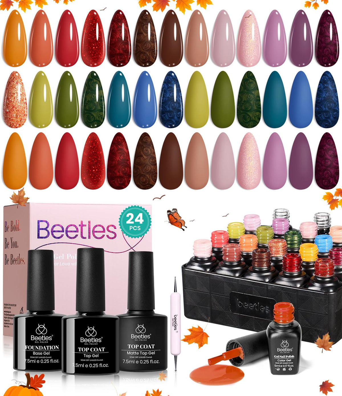 beetles Gel Polish set with vibrant colours on display
