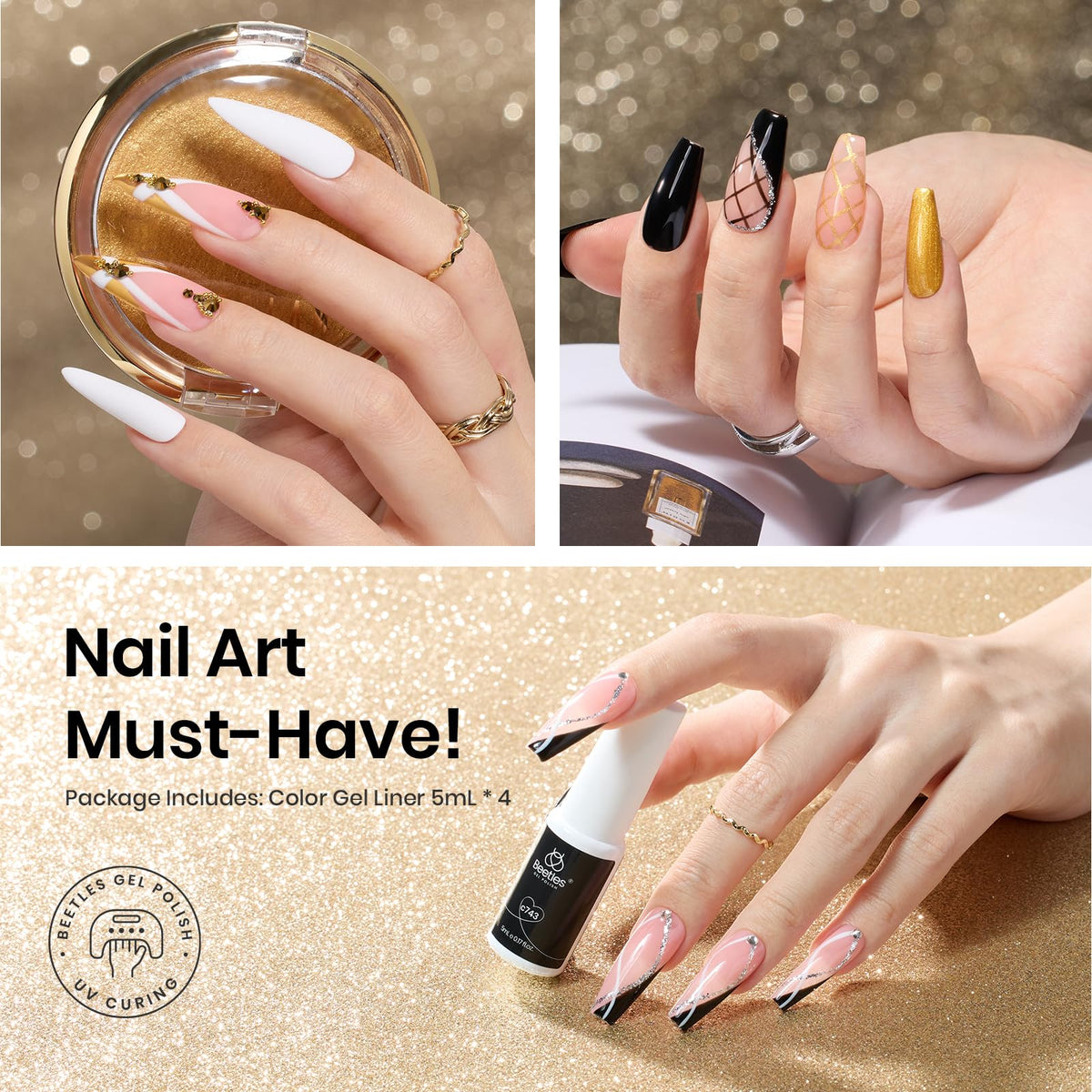 beetles Gel Polish Shiny Silver liner gel close-up