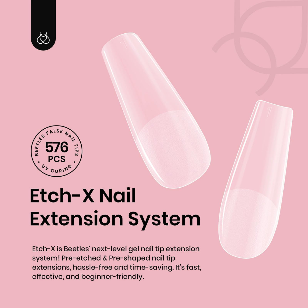 beetles Gel Polish Short Coffin Nail Tips 12 different sizes display