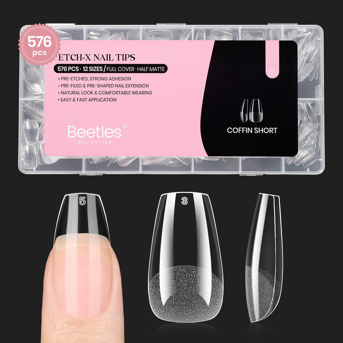 beetles Gel Polish Short Coffin Nail Tips 576 PCS packaging front view