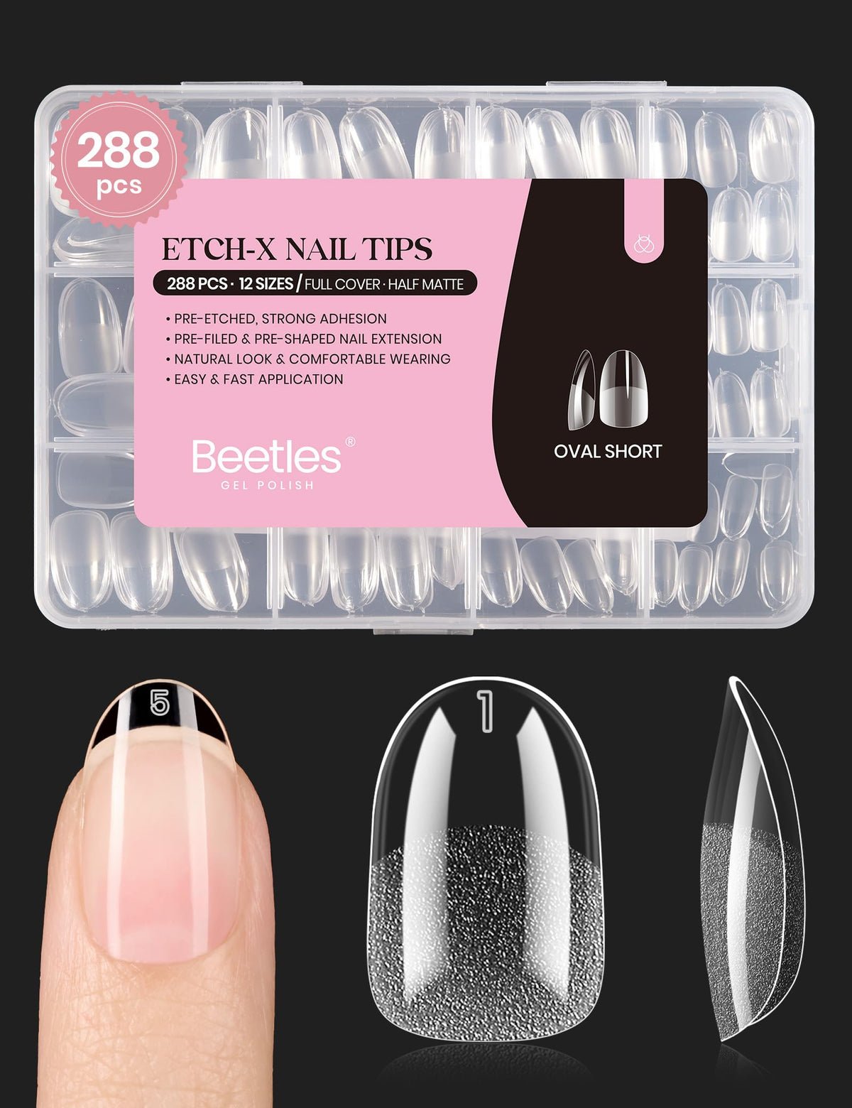 beetles Gel Polish Short Oval Fake Nails 288Pcs front view