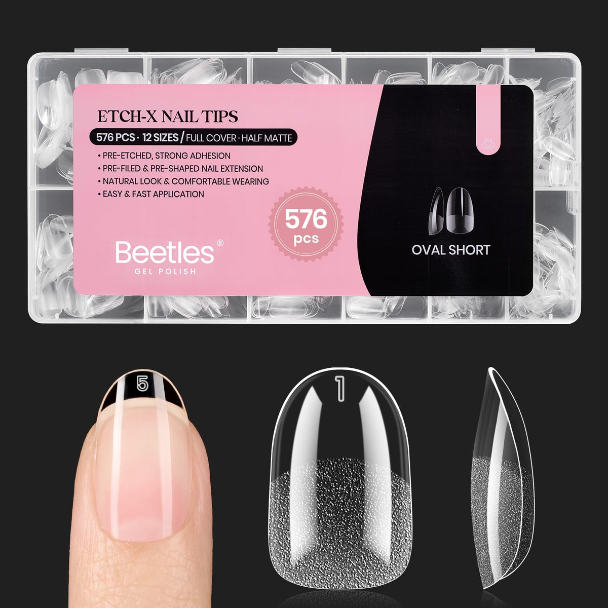 beetles Gel Polish Short Oval Nail Tips 576Pcs front view