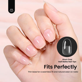 beetles Gel Polish Short Oval Nail Tips in use during a manicure