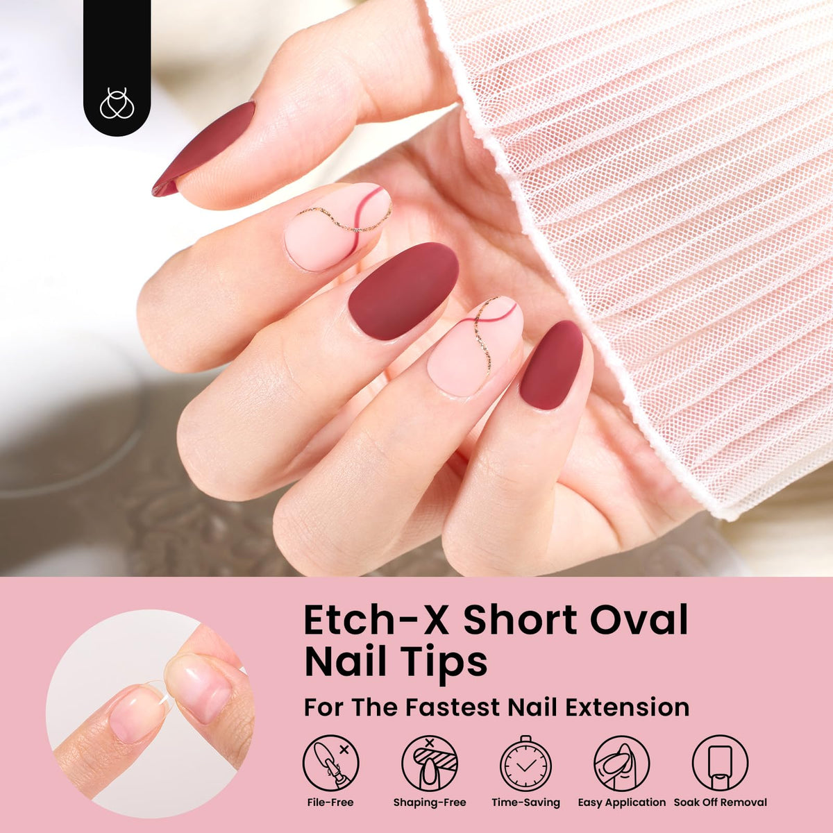 beetles Gel Polish Short Oval Nail Tips on a manicure table