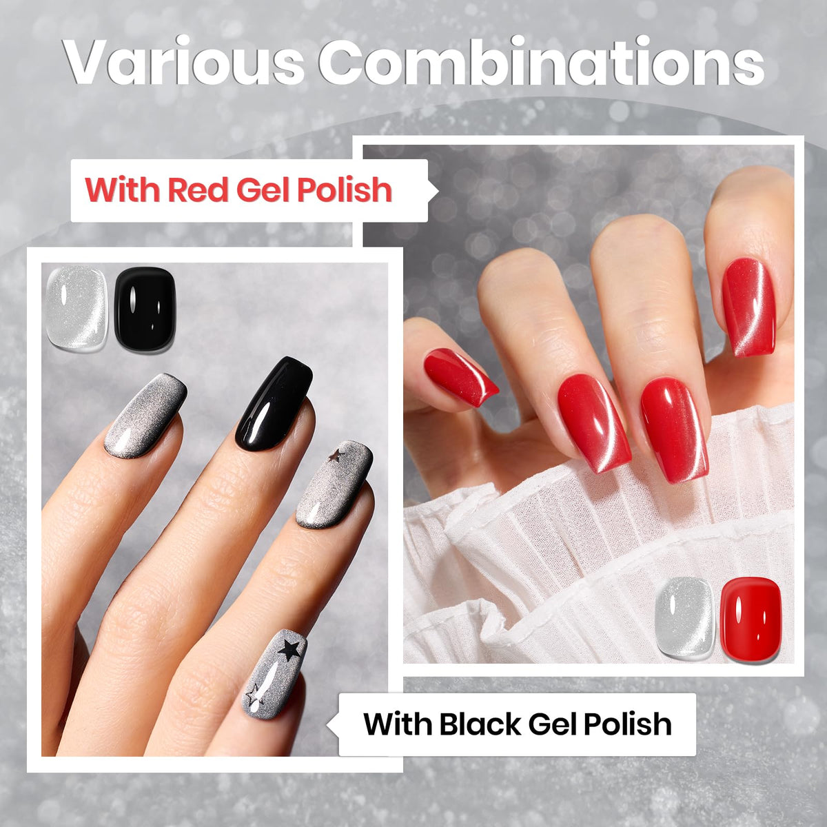 beetles Gel Polish Silver Cat Eye Gel Polish 15ML application on nails