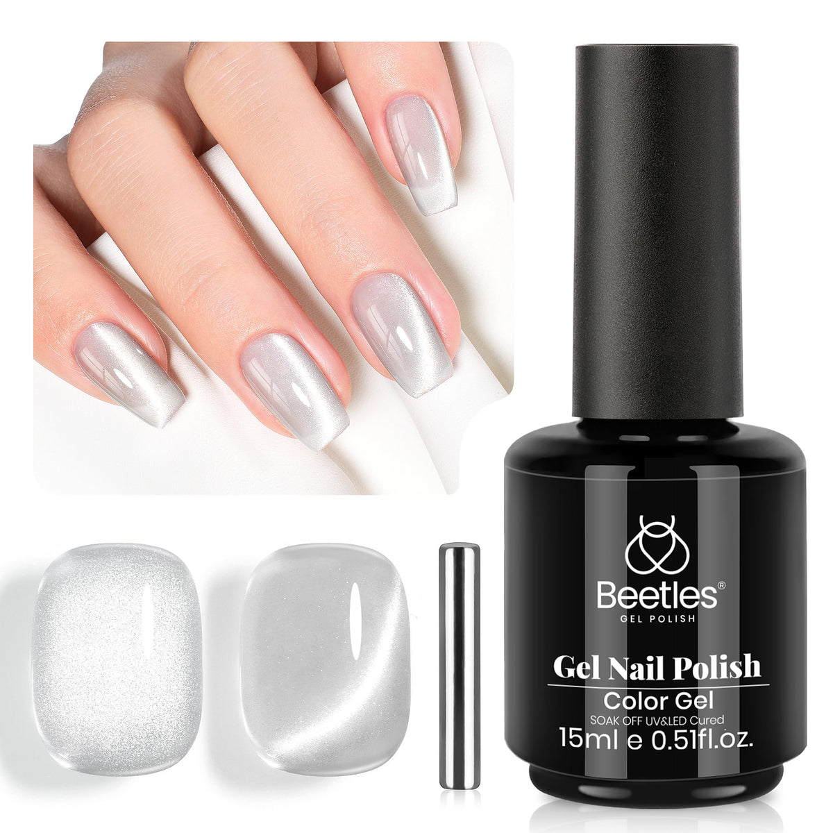 beetles Gel Polish Silver Cat Eye Gel Polish 15ML front view