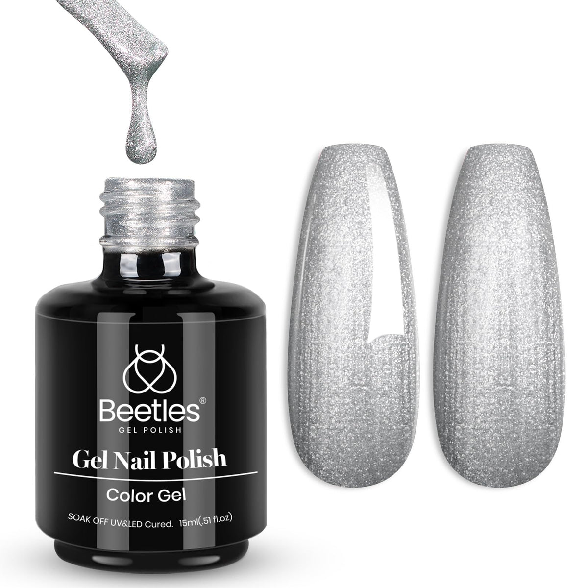 beetles Gel Polish Silver Glitter Gel Nail Polish 15ML front view