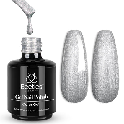 beetles Gel Polish Silver Glitter Gel Nail Polish 15ML front view