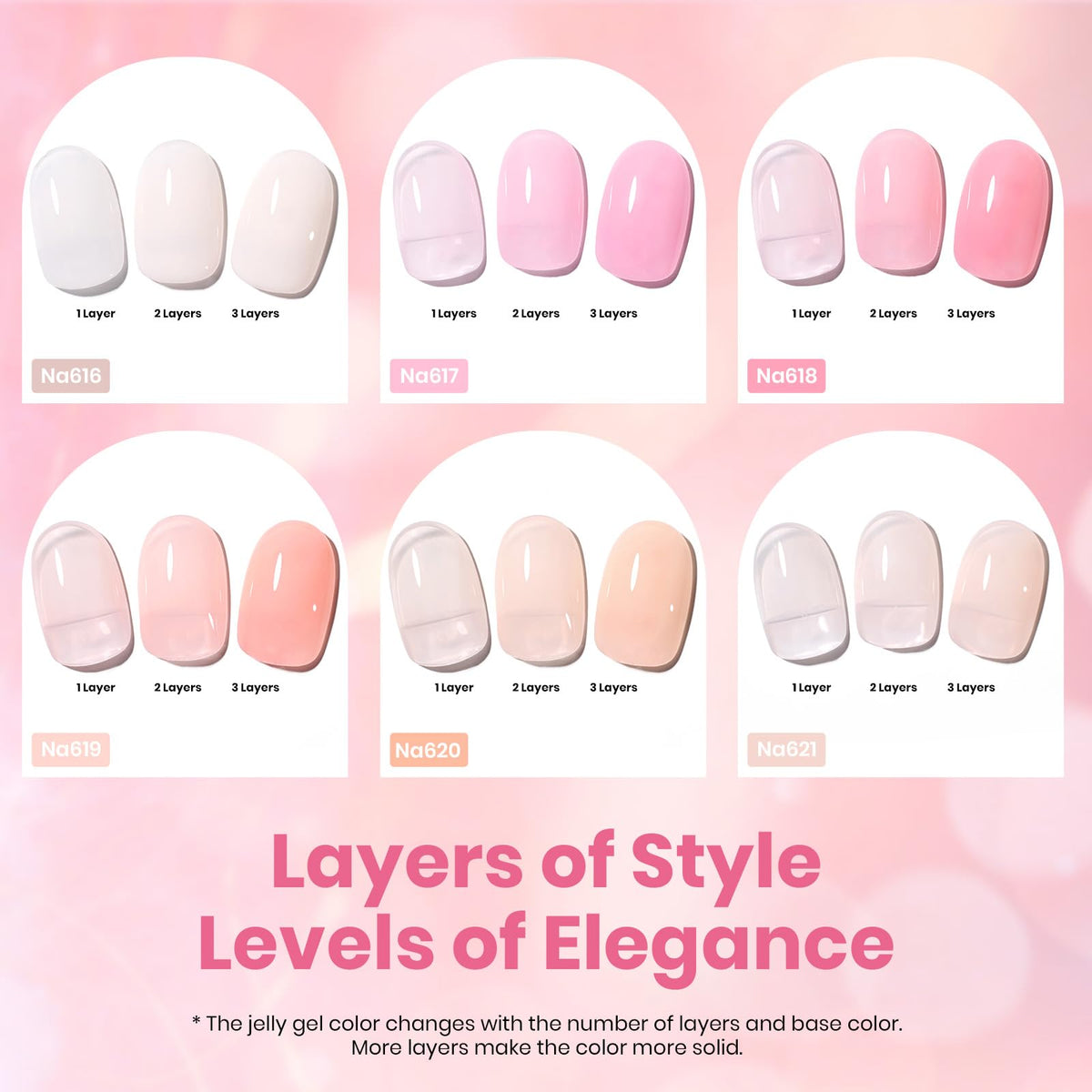 beetles Gel Polish six shades of nude pink gel nail polish on display
