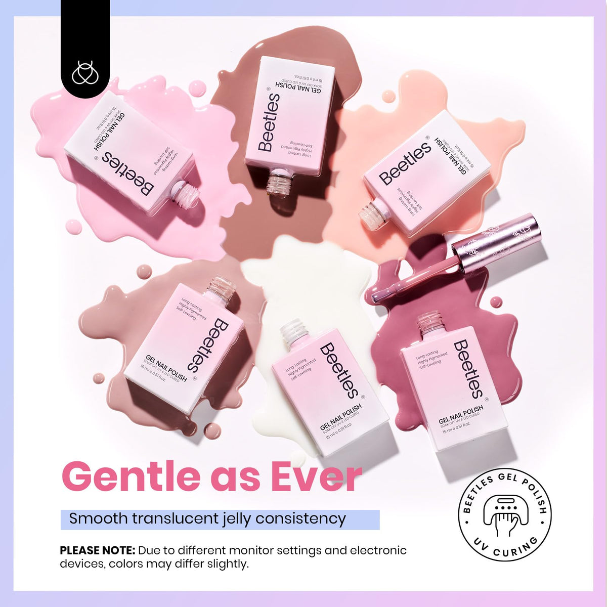 beetles Gel Polish six shades of nude pink gel polish on display